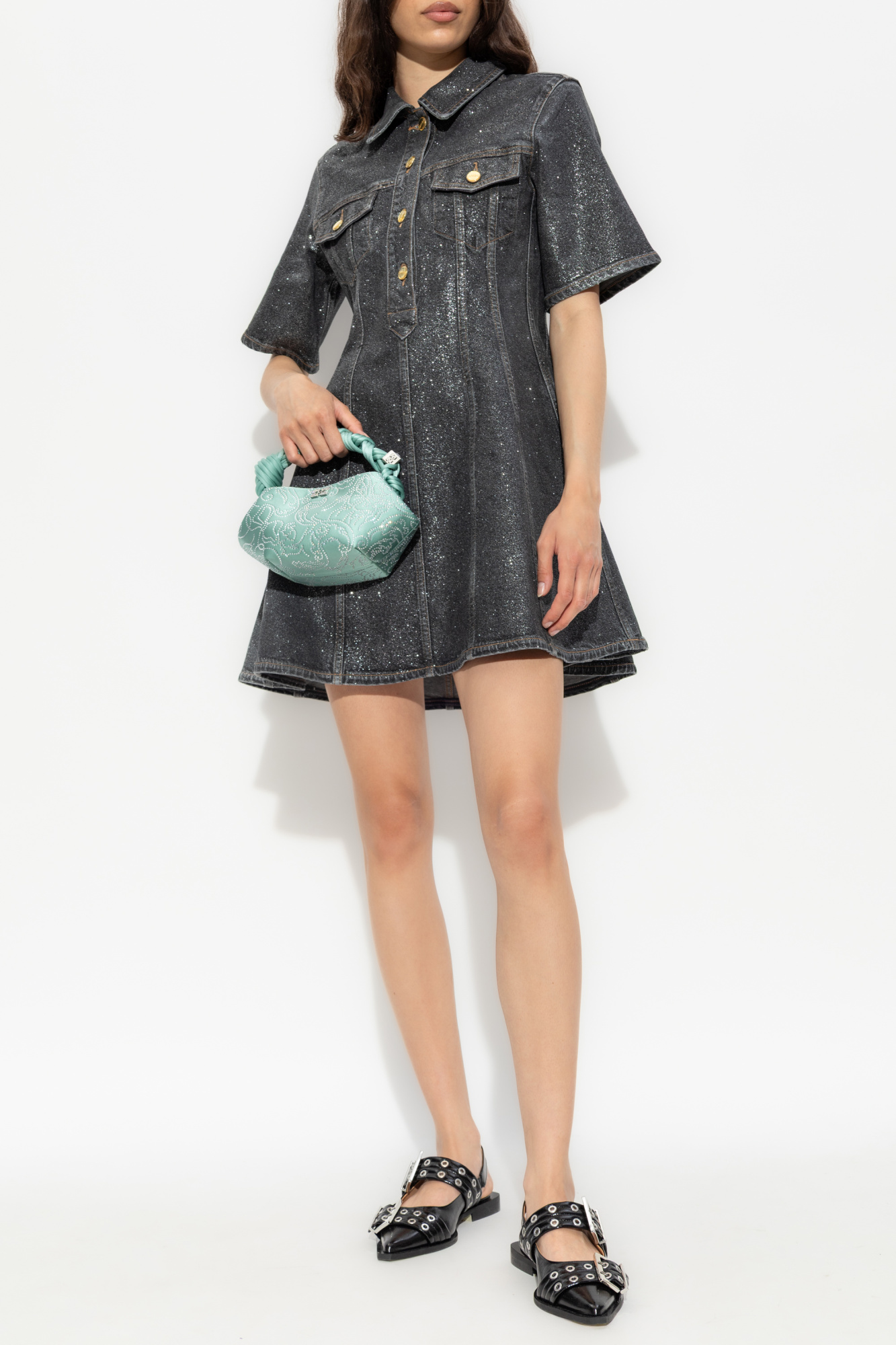 Peacoat Navy Blue Botanical Jacquard Strap Midi Dress | GANNI US
